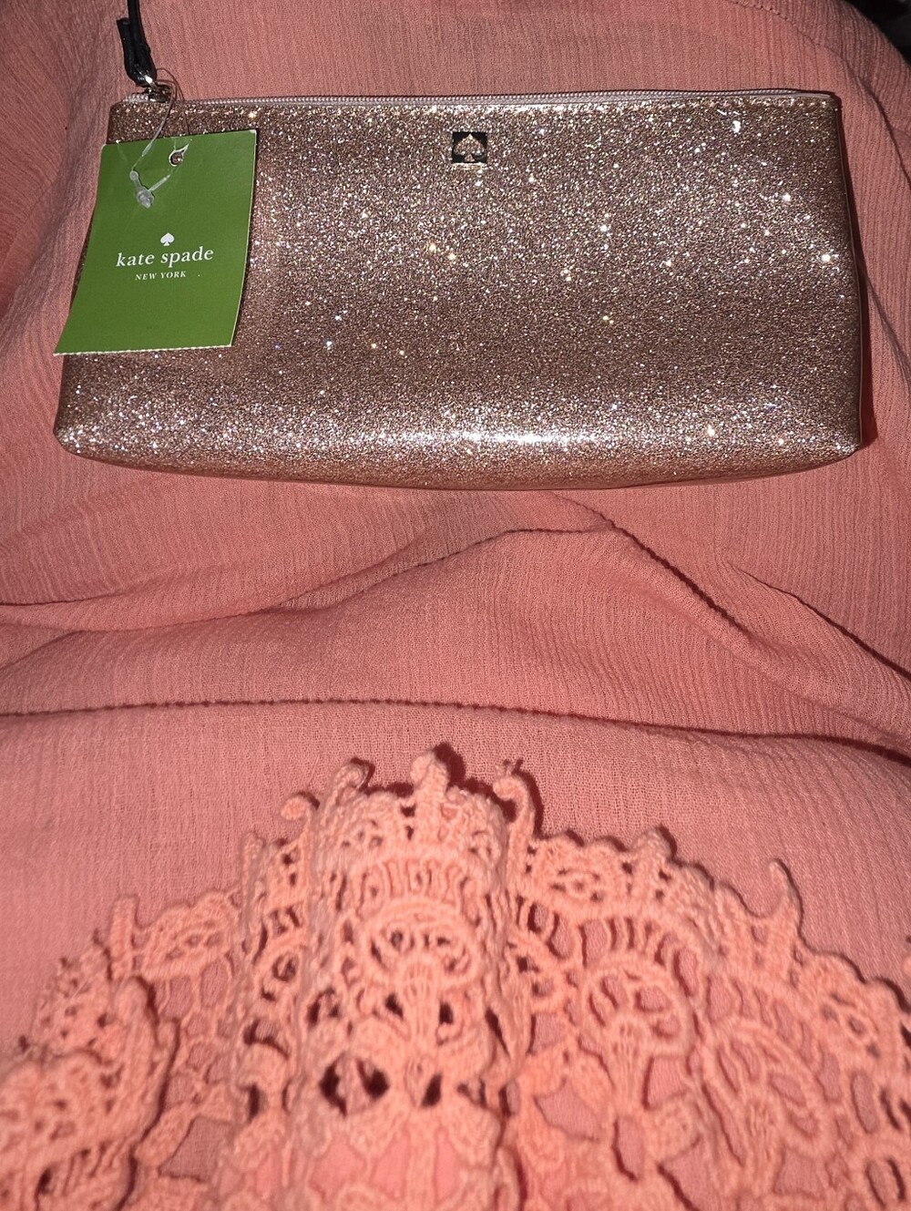Kate Spade Rose Gold Glitter Clutch Makeup Bag